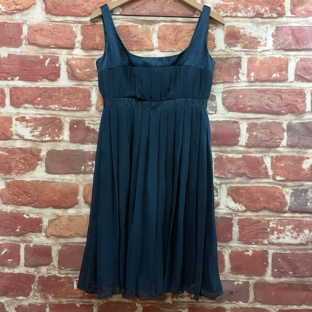 Maggy London Dress Women's 12 Petite Teal Blue 100% Silk Pleated Evening Party
